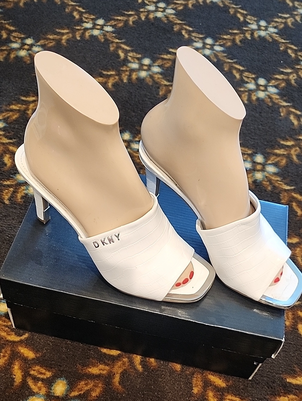 DKNY Women's White Open-Toe Heeled Slide